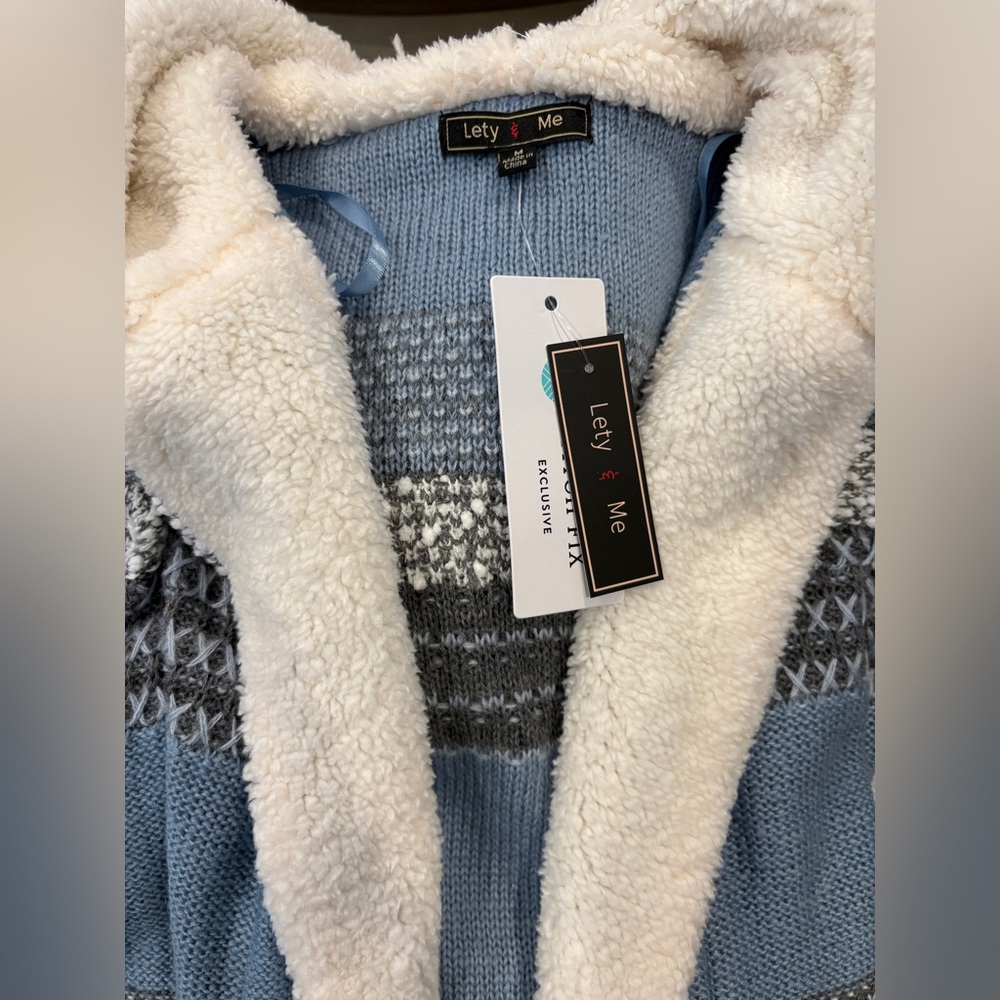 Lety & Me Women's Zola Sherpa Trimmed Striped Hooded Cardigan Sweater - Picture 4 of 5